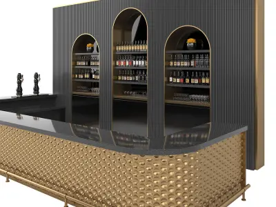 Restaurant Bar Set 02 with Gold Ceramic tiles 3D model