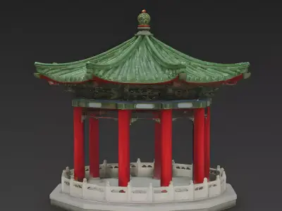 Traditional Chinese Hexagonal Garden Pavilion 3D Model Low-poly 3D model