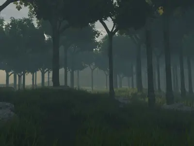 Forest with grass and trees 3D model