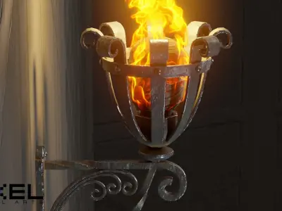 Medieval Iron Wall Torch - Game Ready Low-poly 3D model