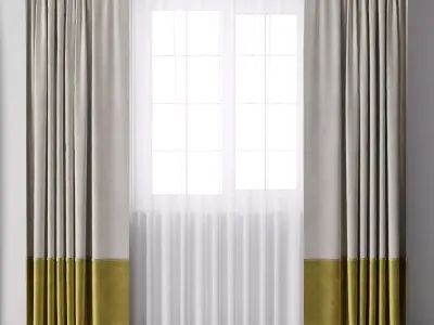 yellow Curtains with metal curtain rod 07 Low-poly 3D model