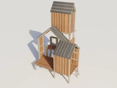 Playgraund Slide-Swing Wooden Low-poly  Low-poly 3D model