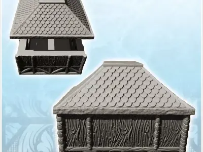 Rectangular medieval house with tiled roof and round window 21 - 3D print model