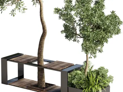 Urban Environment Urban Furniture Green Benches plant 3D model