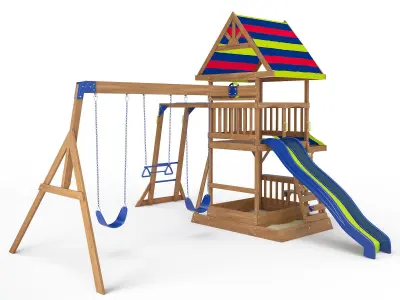 Beach Front Wooden Swing Set 3D model