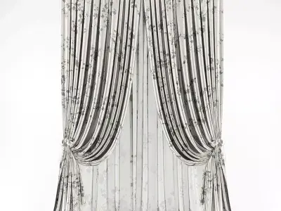 Curtains curtain with floral pattern Low-poly 3D model