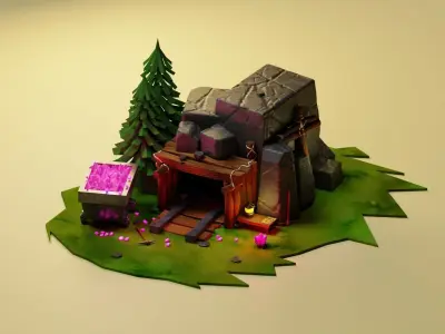 Gem Mine lowpoly blender 3D diorama  Low-poly 3D model