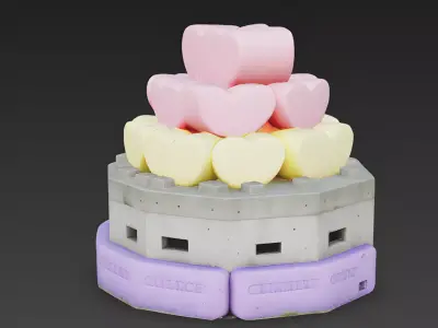 Love-Lock Heart Fortress 3D Model Low-poly 3D model