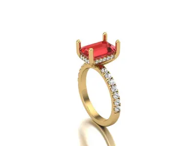Emerald Cut Center Stone Ring with Diamond Shank 3D print model purchase