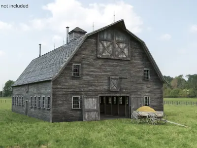 Rustic Barn Interior with Wooden Wagon 3D model