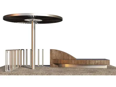 Bicycle parking with a bench and a pergola 3D model
