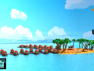 Island resort and beach 3D model