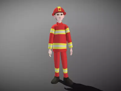 Cartoon Fireman Low-poly 3D model