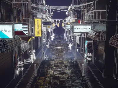 Japanese street alley Pack low-poly 3d model Low-poly 3D model