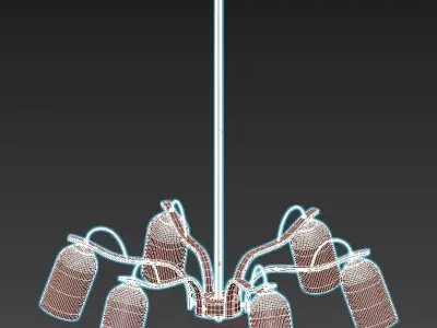 Favourite-Grover six light chandelier in brass with shades 3D model