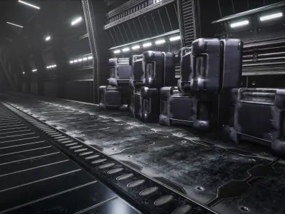 Cyberpunk Sci-fi Modular Corridor Scene Low-poly 3D model