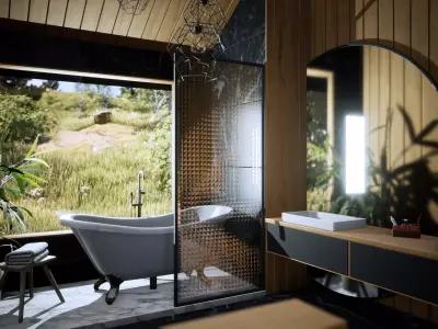 Urban bathroom with bathtub and window Free low-poly 3D model