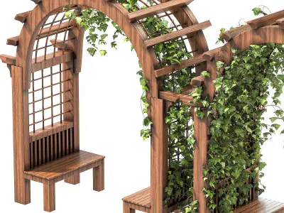 Wooden Garden Arbor 02 3D model