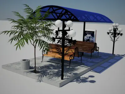 Bus stop Low-poly 3D model 35