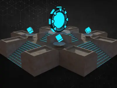 Stargate futuristic building with stairs and light 3D model