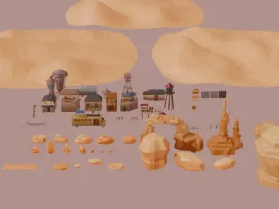 Wasteland Desert Collection LowPoly Low-poly 3D model