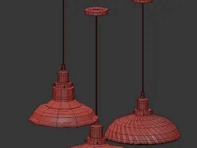 STUDIO three glass and metal pendant lights 3D model