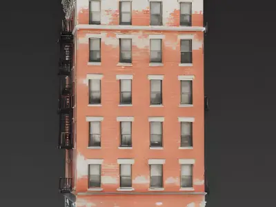 5-Story Urban Brick Tenement Building 3D Model Low-poly 3D model