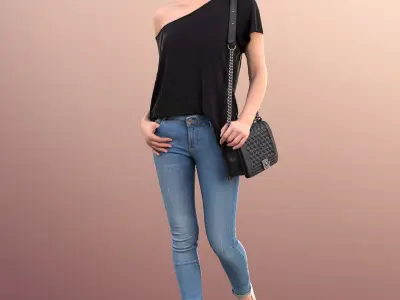 Ramona 10043 - City Girl Walking with bag Low-poly 3D model