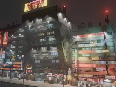Cyberpunk Street And Shops Neon Light Low-poly 3D model