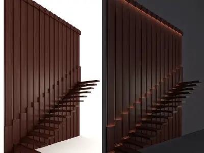 Staircase wooden with lighting 3D model