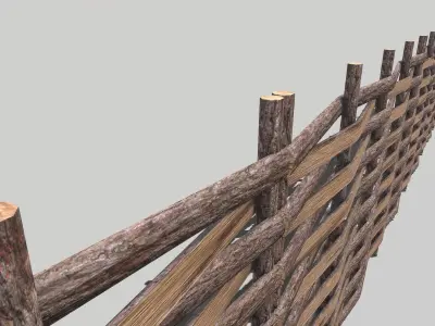 Modular Wooden Fence 6 Low-poly 3D model