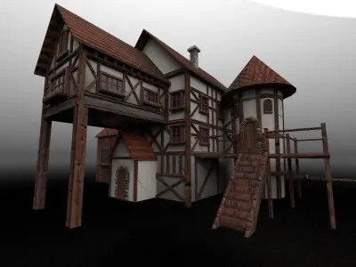 Stylised Water Mill  Low-poly 3D model