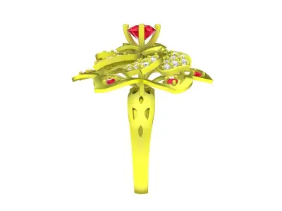 Luxury Floral Cluster Ring with Round Center Stone 6123 3D print model