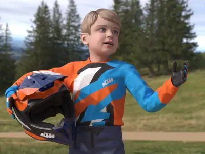  KTM Youth Motocross Bike Rider Full Gear Rigged for Maya 