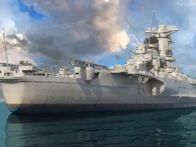  Naval Gun Turret Battleship on Sea 