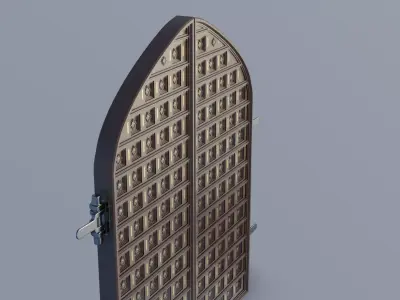Old style wood grand gate 3D model