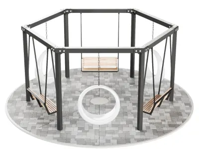 Set of pergolas gazebos canopies with swings benches 3 3D model