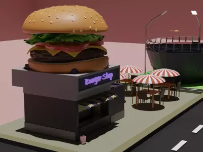 Small area in city Low-poly 3D model