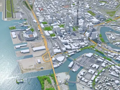 Cleveland Downtown Ohio USA Low-poly 3D model