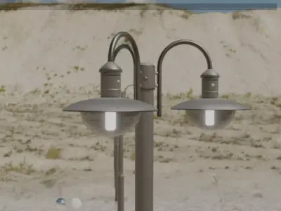 Street Light -7- Matt Black Version -3 Lamps-  Low-poly 3D model