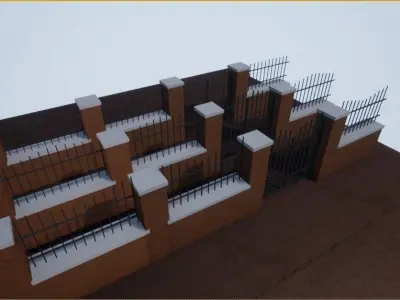 Modular Brick Wall and Gate Low-poly 3D model