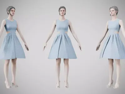 Dress 33 Light Blue Low-poly 3D model
