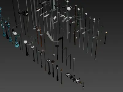 street lamps set - 90 items Free low-poly 3D model
