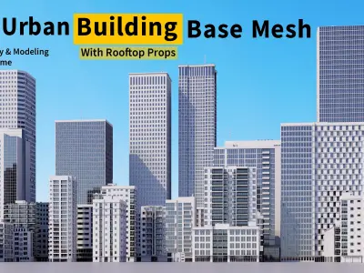 30 Urban Building Base Mesh - with Rooftop - Real Scale and size Low-poly 3D model