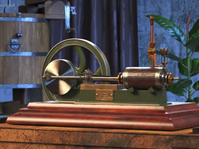  Retro Steam Engine Green Flywheel 