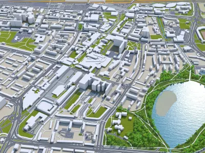 Wolfsburg City in Germany 40km Low-poly 3D model
