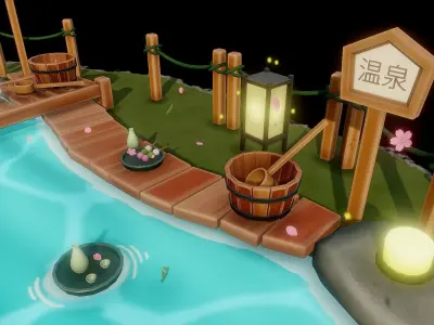 Japanese Hot Spring Low-poly 3D model