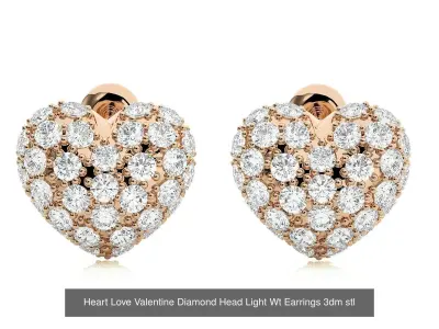 8 Love Heart Valentine Diamond Head Light Wt Earrings 3dm stl 3D Model Pack