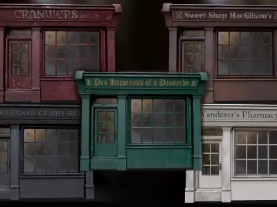 Old English Shop Fronts - 5 colors Low-poly 3D model