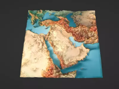 Middle East Map Topography Low-poly 3D model